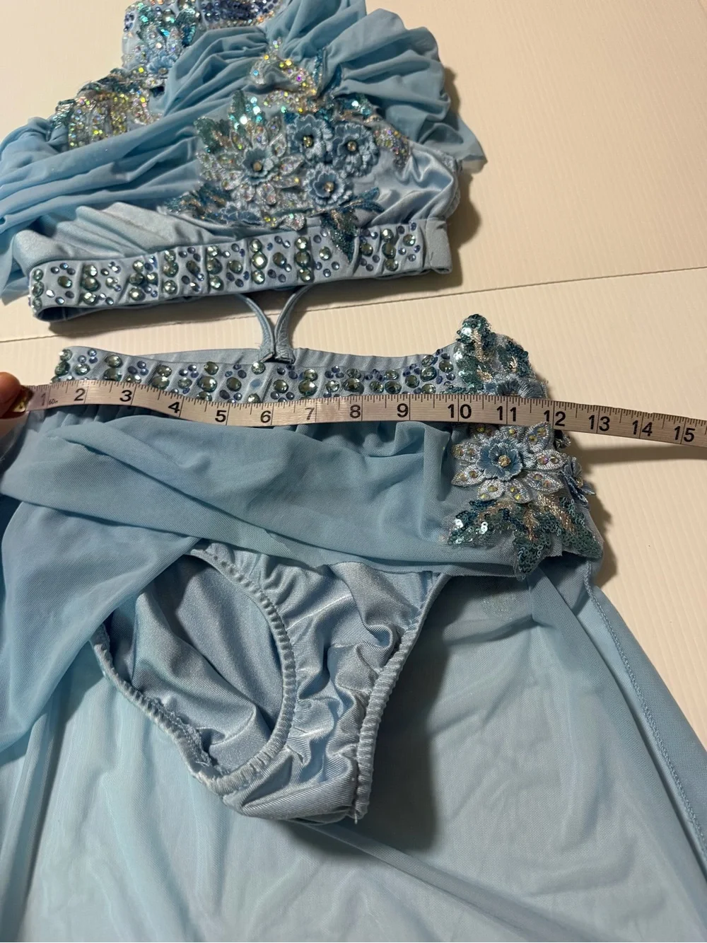 Glamour solo dance costume blue lyrical Troubled waters SA-Small adult